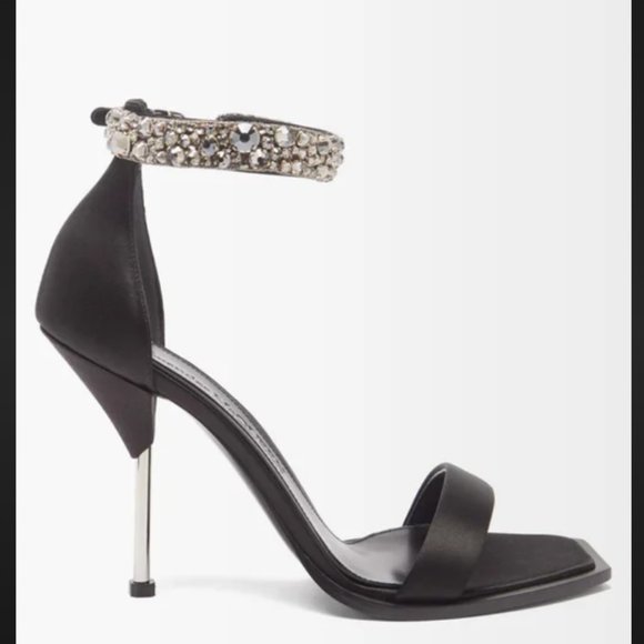 NWOT ALEXANDER MCQUEEN Crystal Strap Sandal‎ in Black/Crystal/Silver (41.5) - Picture 1 of 9